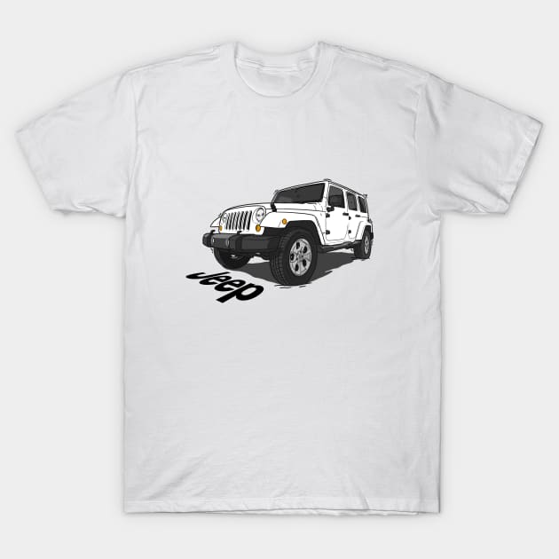 Jeep Wrangler - White T-Shirt by 4x4 Sketch